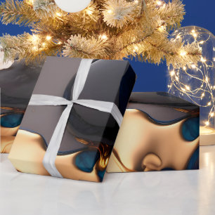 Midnight Gold Liquid Marble Wrapping Paper