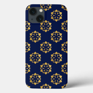 Midnight Gold: Luxe Geometric Pattern on Deep Blue iPhone 13 Case