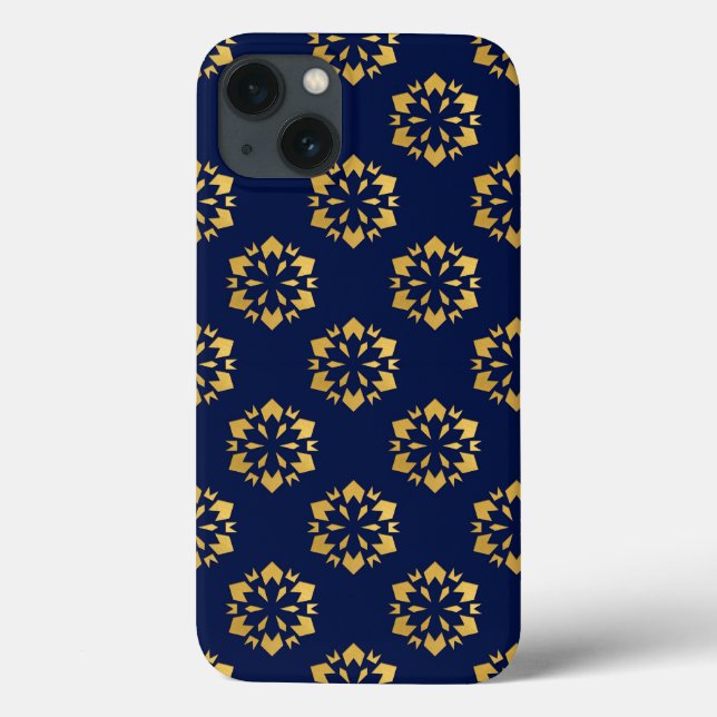 Midnight Gold: Luxe Geometric Pattern on Deep Blue Case-Mate iPhone Case (Back)