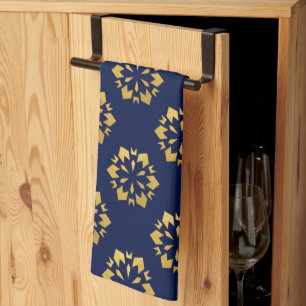 Midnight Gold: Luxe Geometric Pattern on Deep Blue Kitchen Towel