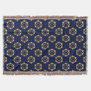 Midnight Gold: Luxe Geometric Pattern on Deep Blue Throw Blanket