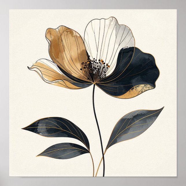 Midnight & Gold Majesty: Elegant Minimalist Botani Poster (Front)
