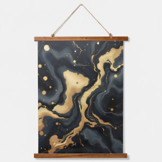 Midnight Gold Marble Art.Abstract Black And White  Hanging Tapestry