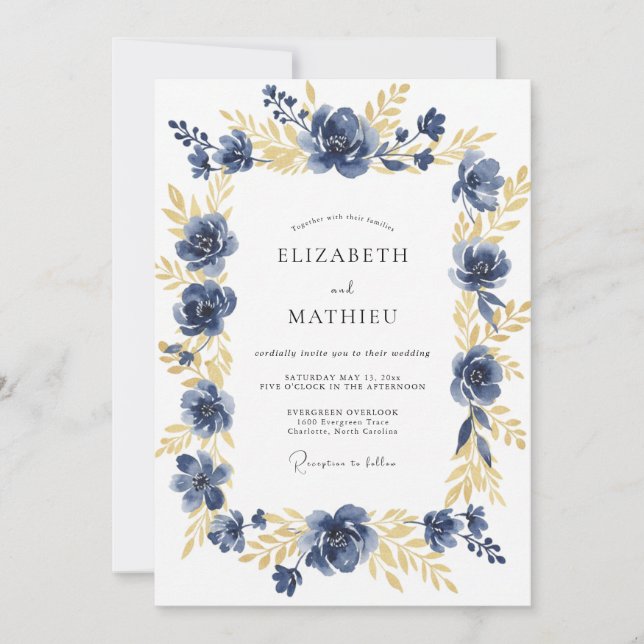 Midnight Gold Rose Wedding Invitation (Front)