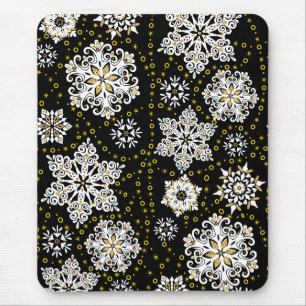 Midnight Golden Snowflakes Glam Mouse Pad