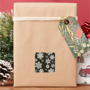 Midnight Golden Snowflakes Glam Square Sticker