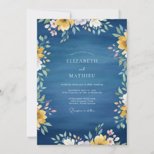 Midnight Golden Wildflower Wedding Invitation