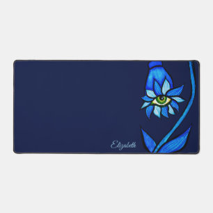 Midnight Gothic Eye Flower - Dark Blue Botanical Desk Mat