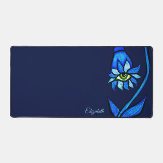 Midnight Gothic Eye Flower - Dark Blue Botanical Desk Mat