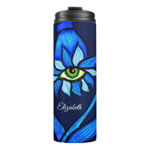 Midnight Gothic Eye Flower - Dark Blue Botanical Thermal Tumbler