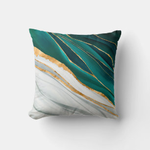 Midnight Green, Turquoise and gold watercolor Throw Pillow