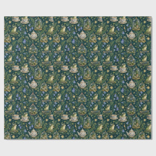 Midnight Greenhouse Frog Tea Party Wrapping Paper