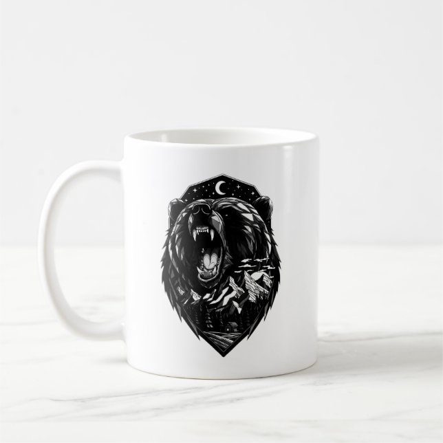 Midnight Grizzly Bear Mountain Silhouette Mug (Gauche)