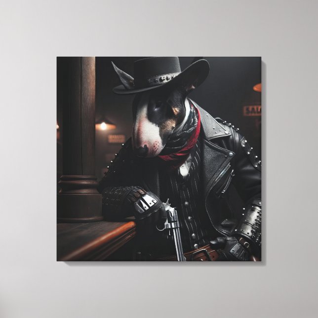 Midnight Guardian: The Bull Terrier Outlaw Canvas Print (Front)