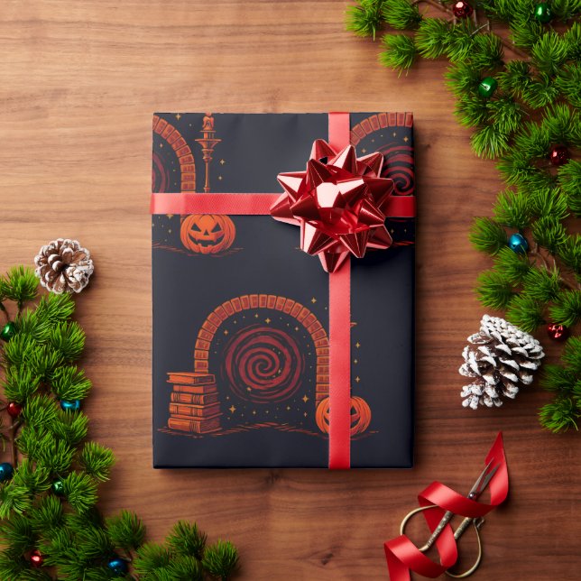 Midnight Hearth Medieval-Orange and black Wrapping Paper (Holiday Gift)