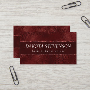 Midnight Henna Romance   Red Satiny Grunge Damask Business Card