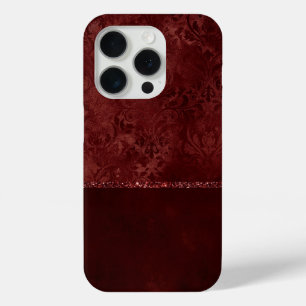 Midnight Henna Romance   Red Satiny Grunge Damask iPhone 15 Pro Case