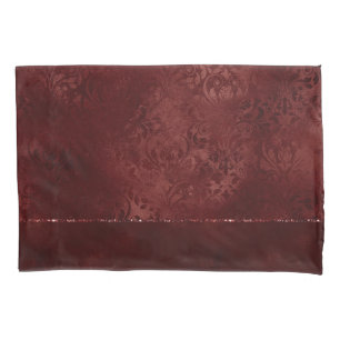 Midnight Henna Romance Red Satiny Grunge Damask Pillowcase