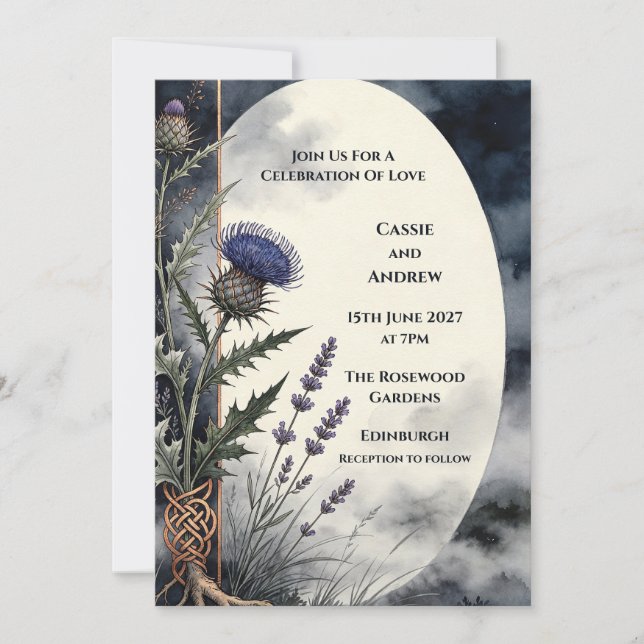 Midnight Highland Thistle Wedding Invitation (Front)