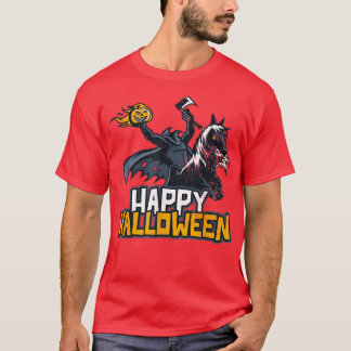 Midnight Horse Pumpkin Head Rider Happy Halloween T-Shirt