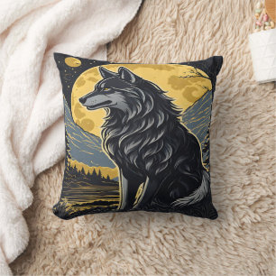 Midnight Howl Under a Full Moon. Throw Pillow
