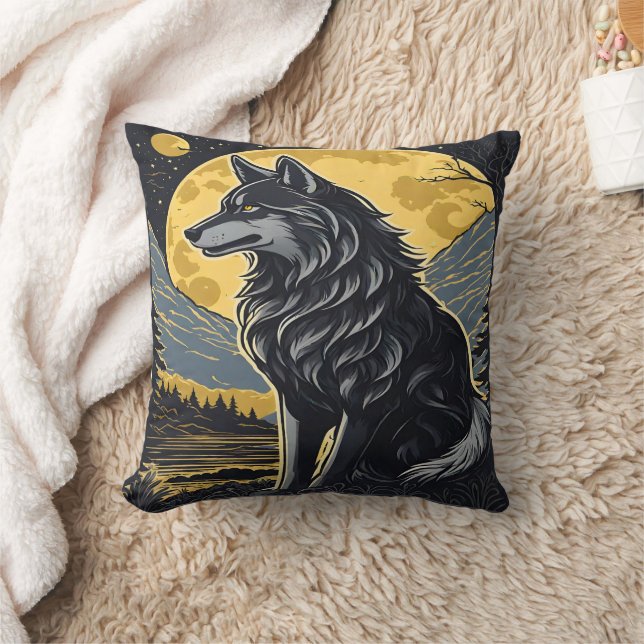 Midnight Howl Under a Full Moon.  Throw Pillow (Blanket)