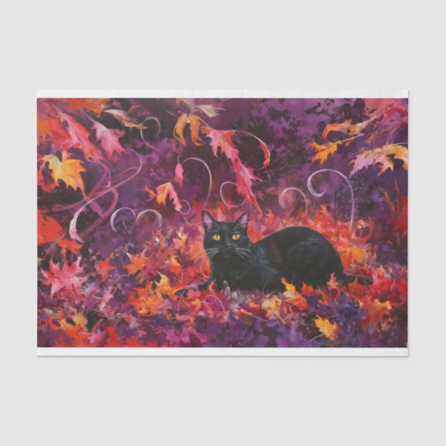 Midnight in the Forest, Black Cat, Autumn Leaves Tissue Paper (Front)