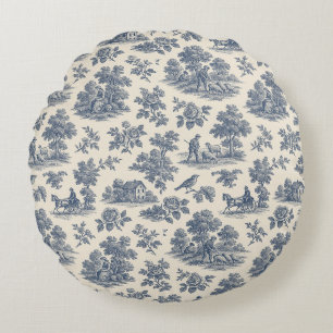 Midnight in the Meadow – Blue Toile Round Throw Pi Pillow