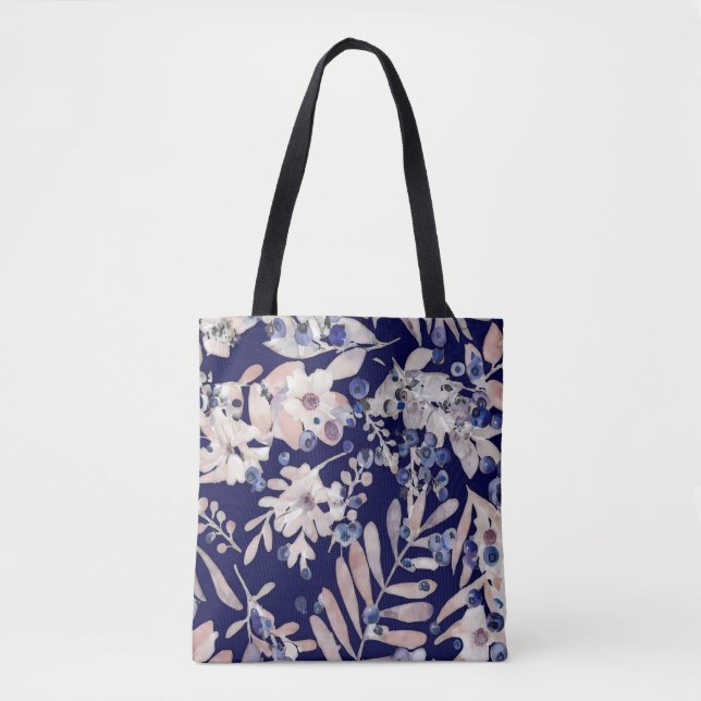 Midnight Indigo Eucalyptus & Blueberry Botanical Tote Bag (Front)