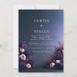Midnight Indigo Floral Border Wedding Invitation