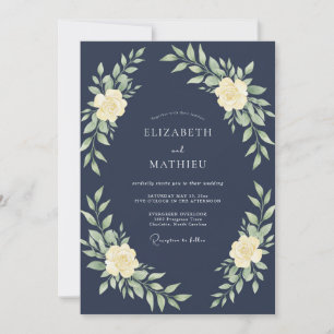Midnight Indigo Foliage Eucalyptus Wedding Invitation