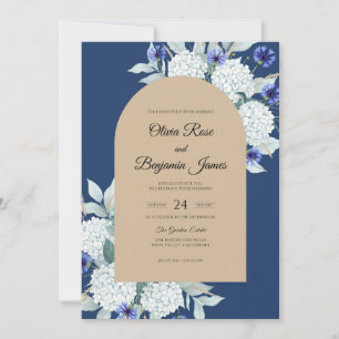 Midnight Indigo Hydrangea Eucalyptus Wedding Invitation