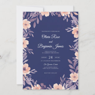 Midnight Indigo Leaf Wedding Invitation