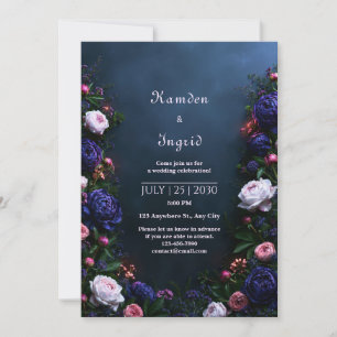 Midnight Indigo Peony Border Wedding Invitation