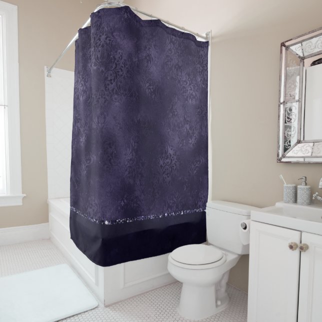 Midnight Indigo Romance | Satiny Grunge Damask (In Situ)