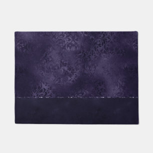 Midnight Indigo Romance   Satiny Grunge Damask Doormat
