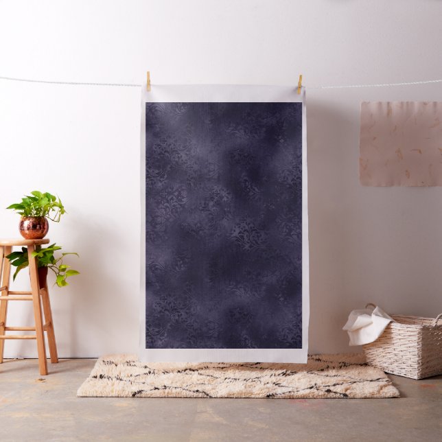 Midnight Indigo Romance | Satiny Grunge Damask Fabric (In Situ)