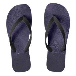 Midnight Indigo Romance Satiny Grunge Damask Flip Flops