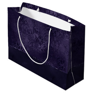Midnight Indigo Romance Satiny Grunge Damask Large Gift Bag