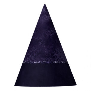 Midnight Indigo Romance Satiny Grunge Damask Party Hat
