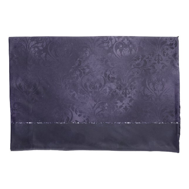 Midnight Indigo Romance | Satiny Grunge Damask Pillowcase (Front)