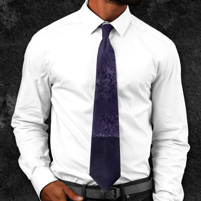 Midnight Indigo Romance | Satiny Grunge Damask Tie (Creator Uploaded)