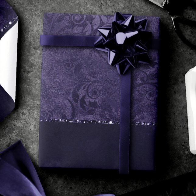 Midnight Indigo Romance | Satiny Grunge Damask Wrapping Paper (Creator Uploaded)
