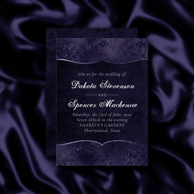 Midnight Indigo Romance | Satiny Grunge Wedding Invitation (Creator Uploaded)