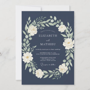 Midnight Ivory Foliage Eucalyptus Wedding Invitation