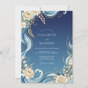 Midnight Ivory Rose Wedding Invitation