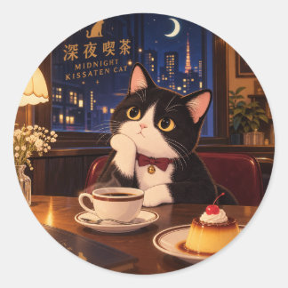 Midnight Kissaten Cat Sticker | Japanese Retro Caf