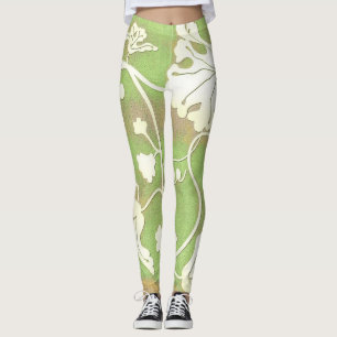 Midnight Lace - An Abstract Floral Swirl in Green Leggings