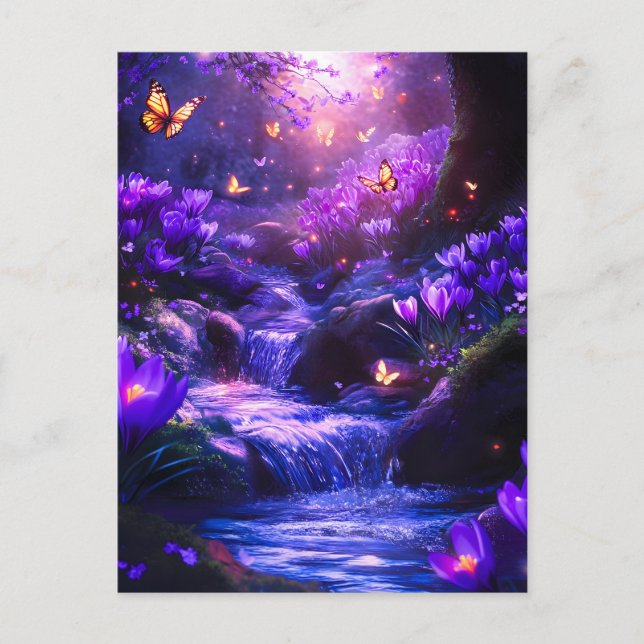 Midnight Lavender Cascade Blossoms Holiday Postcard (Front)