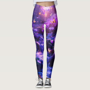 Midnight Lavender Cascade Blossoms Leggings